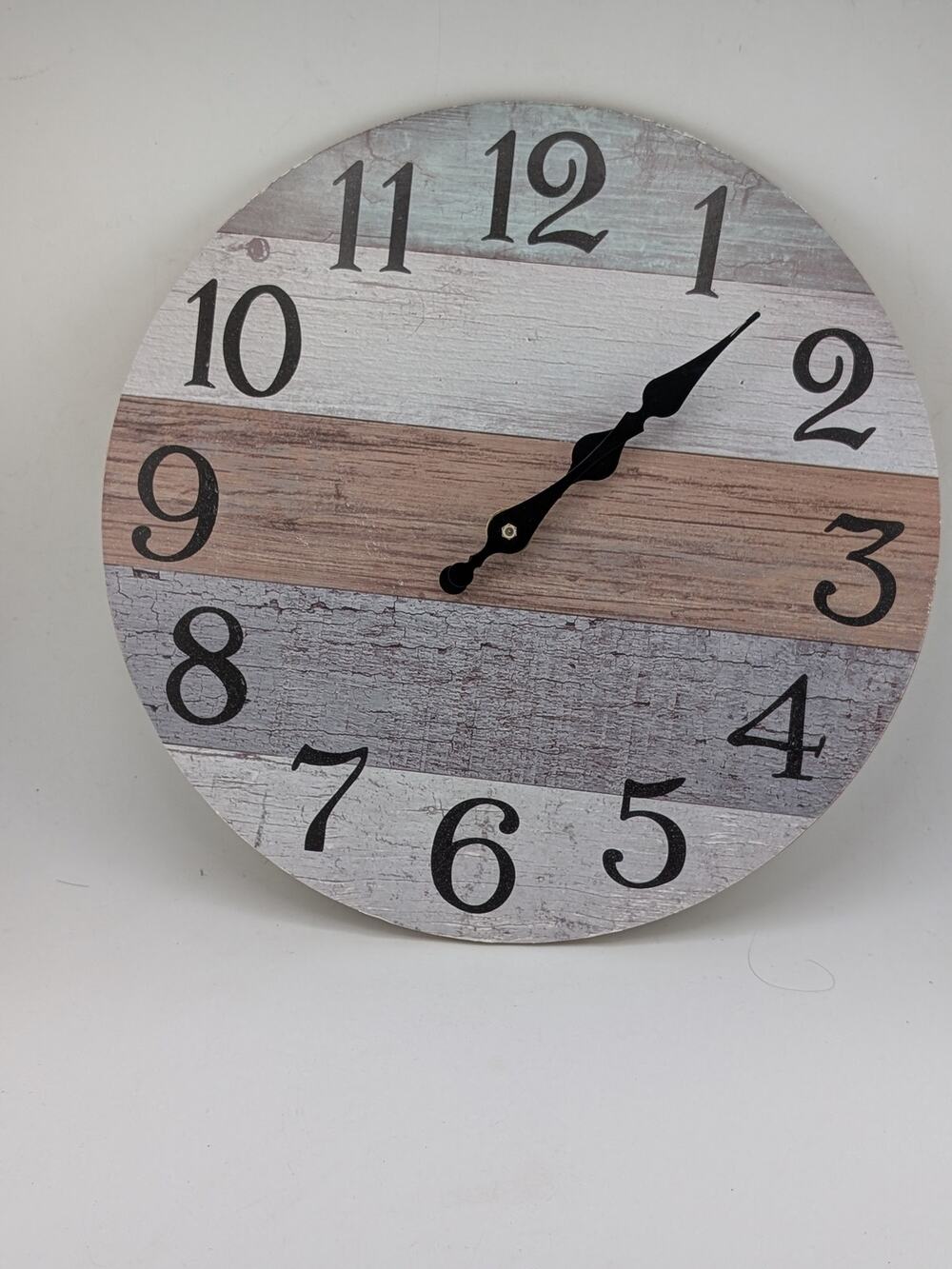 Rustic Round Wall Clock 10in Wood Look Farmhouse Battery Operated